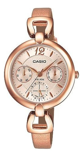 Reloj Mujer Casio Ltpe401pl-9a Malla Cuero Color De La Malla Dorado Rosé Color Del Bisel Dorado Rosé Color Del Fondo Dorado Rosé