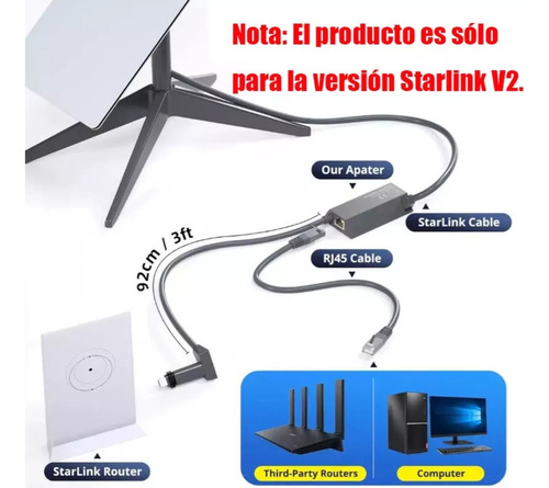 Adaptador Starlink Internet Para V2 Gen2, Cable Ethernet Utp