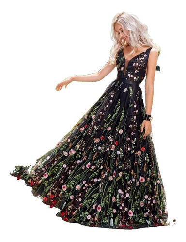 Vestido De Noche Elegante Y Romántico Con Estampado De Flore