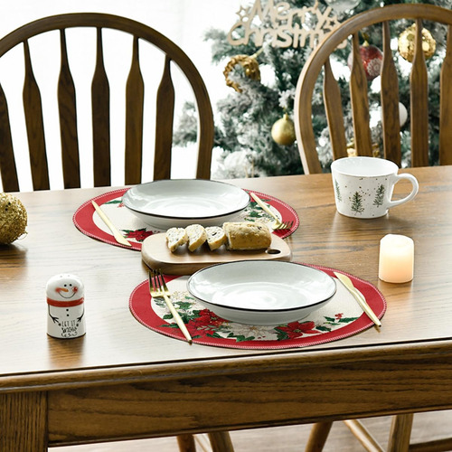 4 Manteles Individuales Redondo Decorar Mesa Navidad Flor