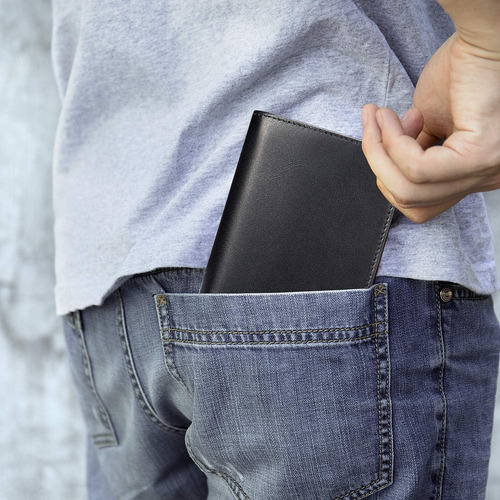 Cartera Vertical Plegable De Cuero Para Hombre Con Rfid, Tar