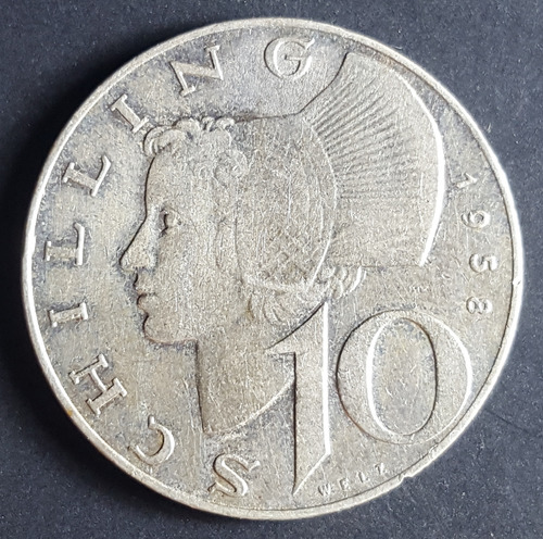 Austria 10 Shilling De 1958 De Plata