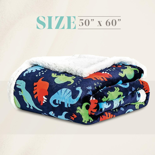 Manta Reversible Sherpa Azul Dinosaurio 127 X 152 Cm Ultrasu