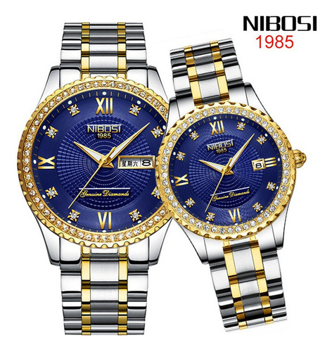 Relojes Nibosi De Cuarzo De Lujo Para Parejas, 2 Piezas