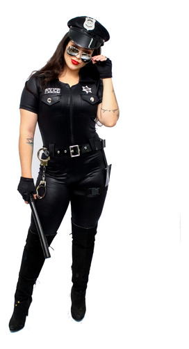 Fantasia Feminina Policial Luxuosa Macacão Completa