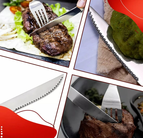 Jogo Faca De Mesa Inox 6 Pçs Cozinha Churrasco Buffet Full Cor Prateado