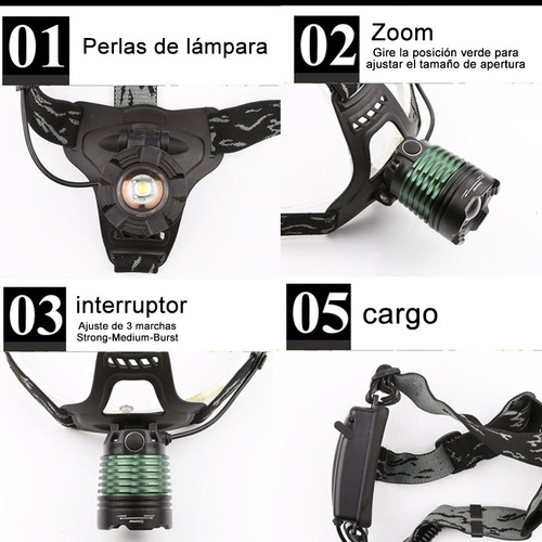 Lampara Cabeza Linterna Led Minera Minero Recargable Lámpara