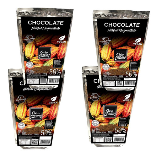 Kit 4 Chocolate Fragmentado 50% 500g Sem Lactose/glúten