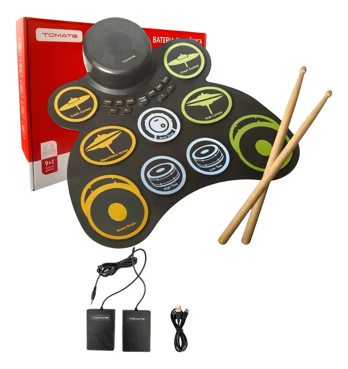 Bateria Eletrônica Completa Digital Sons Demo Gravação Entrada Fone de Ouvido Instrumento Musical com Baquetas e Pedais