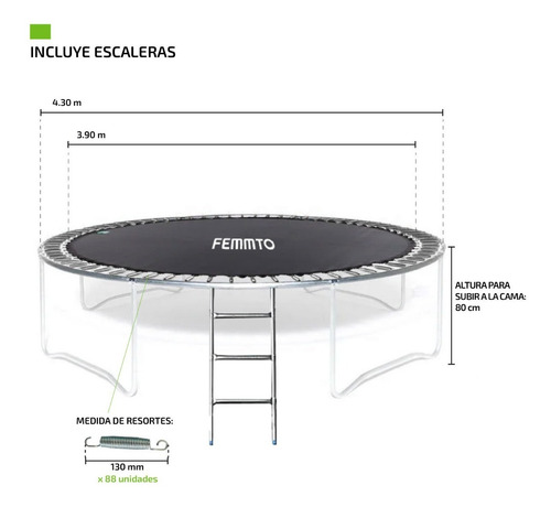 Imagen 3 de 10 de Cama Elastica 4.30 Metros Trampolin Red Protectora Chicos