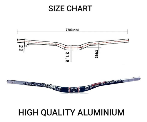 Imagen 3 de 4 de Volante / Manillar Para Bicicleta Mtb 720mm Y 780mm - 31.8