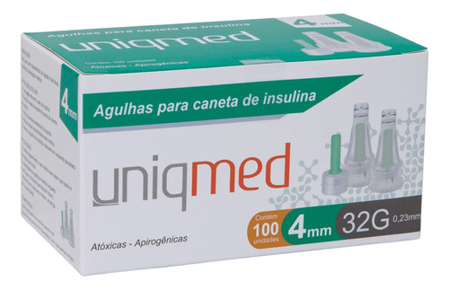 Agulhas Para Caneta De Insulina 4mm X 32g C/ 100un Uniqmed Cor Branco