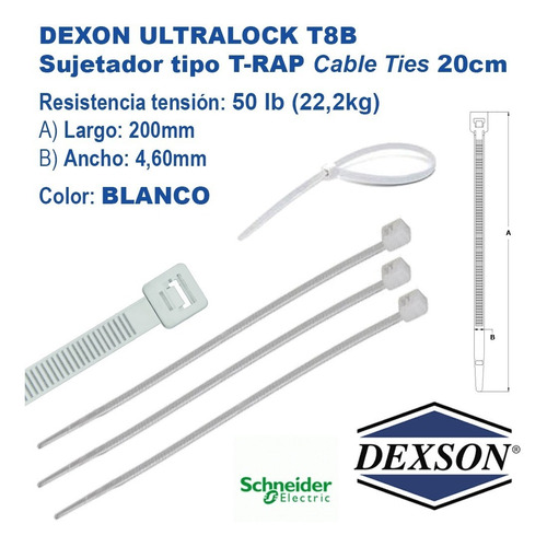 Imagen 1 de 3 de Dexon Ultralock Dxn3008bl T8 Tie Wrap 200mm 50lb 100und