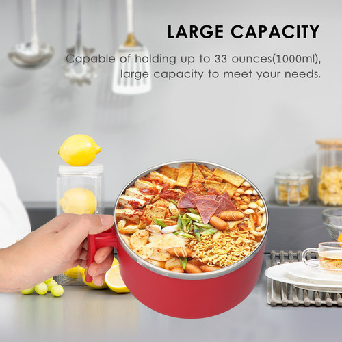 Tazón De Sopa De Acero Inoxidable De 33 Oz Con Tapa Y Asa,