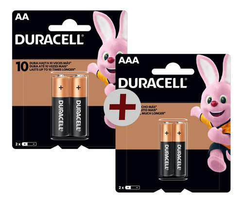 Kit 02 Pilhas Aa + 02 Aaa Alcalina Duracell Embalagem C/2