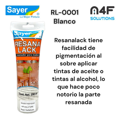 Sayer Resanalack Para Madera Base Agua Blanco (250ml) 3pz
