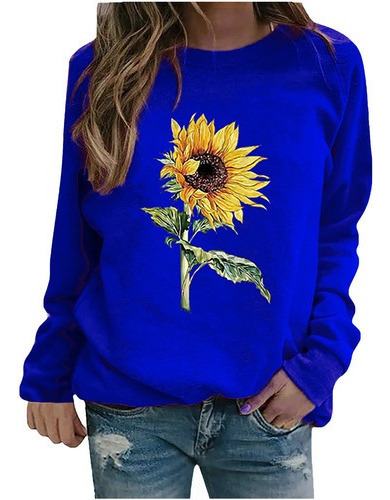 Invierno Mujer Casual Tops Señoras Girasol Impresión Sudor08