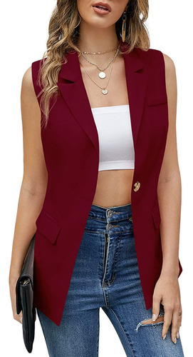 Chaleco Casual Sin Mangas, Blazer De Mujer, Botonadura