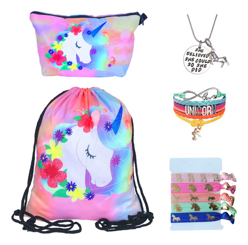 Regalo Unicornio Para Niña  Mochila Cordon Bolsa Maquillaje