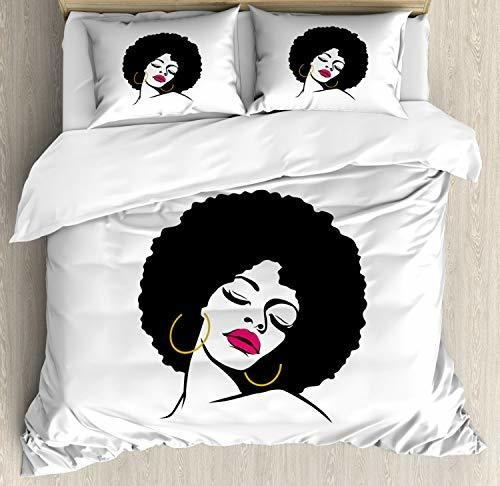 Lunarable Mujer Negro Duvet Cover Set, Mujer Con Pendientes 