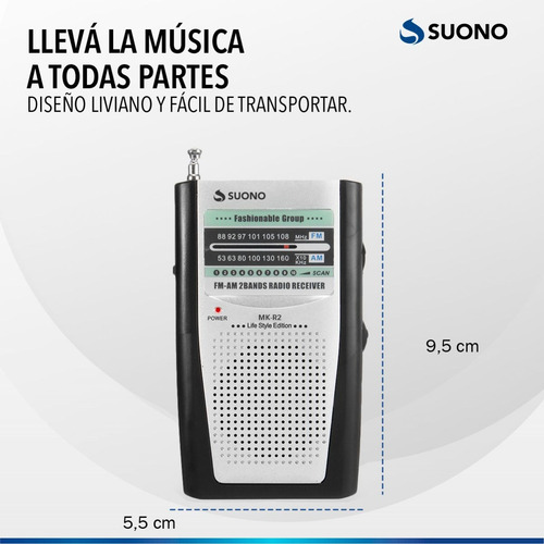 Mini Radio Portatil Suono Am/fm 2 Bandas Entrada Aux