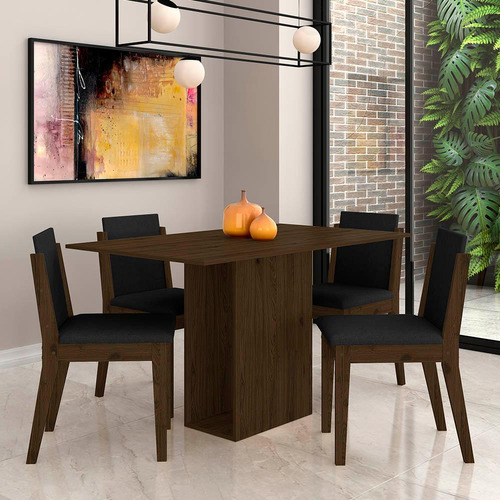 Mesa Com 4 Cadeiras Sala De Jantar Samoa Imbu/preto- M A Cor Marrom Desenho do tecido das cadeiras Liso