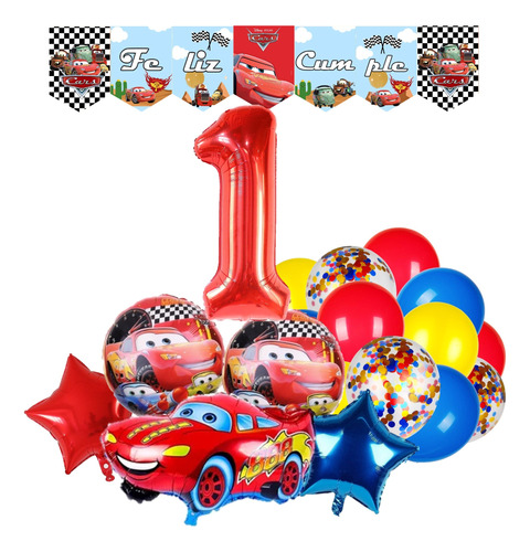 Pack Decoración Globos Cars Estrellas Numero Banderin