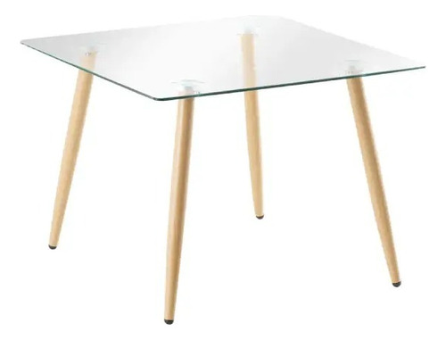 Mesa Comedor De Vidrio Templado Cuadrado Y Patas De Metal 