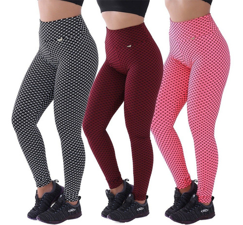 Kit 3 Leggings Academia Diamante Wide Leg Empina Bumbum