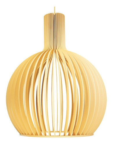 Lustre Pendente Octo Grande De Madeira 45x56cm C/ Soq. E-27 Cor Bege Voltagem 110v/220v (bivolt)