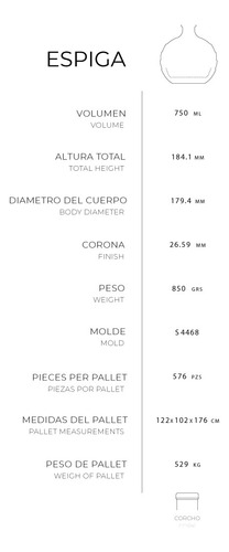 Botella Espiga 750 Ml Con Corcho 20 Piezas
