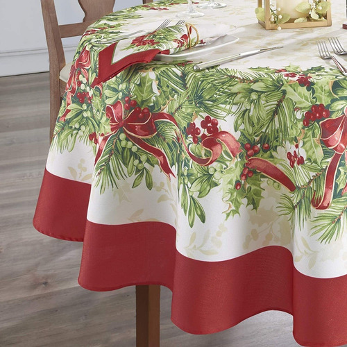 Imagen 2 de 4 de Mantel Tela Mesa Navideño Navidad Ovalado Fin Año 152x213cm