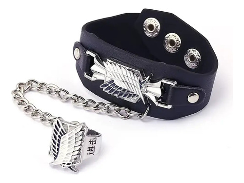 Attack On Titan Pulsera Con Anillo Emblema Alas De Libertad Negro 6 Cm 22 Cm