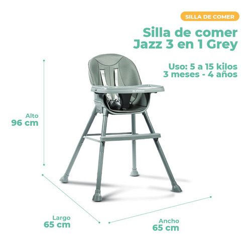 Silla De Comer 3 En 1 Pikaboo Jazz Gris Alta Gris