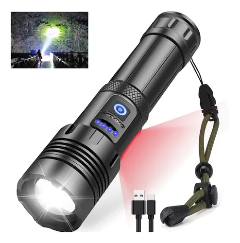 comprar Linterna Táctica Led 90,000 Lúmenes Ultra Brillante, Lámpara De Mano Recargable, Zoom 500m, 7 Modos, Cuerpo De Aluminio Resistente, Linterna Portátil Con Luz Cob Y Sos, Impermeable Y Antichoque