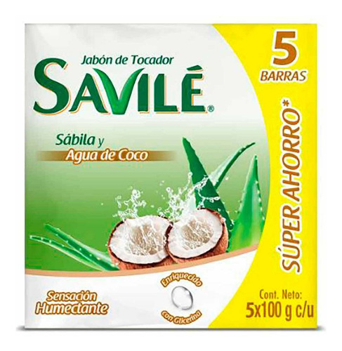 Jabón en Barra Savilé Agua de Coco 5 Barras de 100g