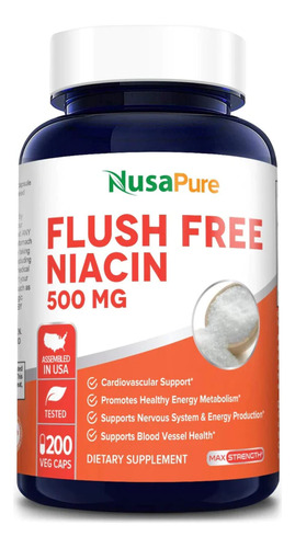 Vitamina B3 Niacina 500mg Flush Free No Enrojece -200 Caps