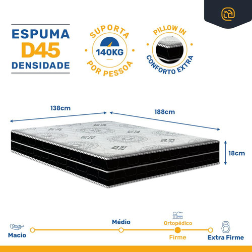 Colchão Casal De Espuma D45 Pillow In Anjos Ortoconfort