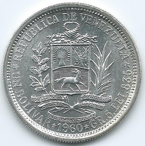 Moneda De Plata 1 Bolívar De 1960