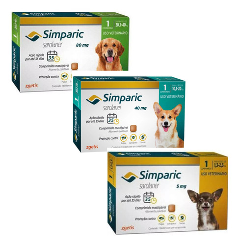 Simparic 5mg E 40mg E 80mg Com 1 Comprimido Antipulgas