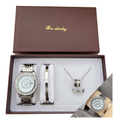 Relojes De Dama Y Joyas En Caja De Regalo Elegante 5 Piezas