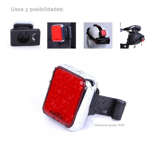 Imagen 10 de 10 de Luz Trasera Multifuncion 60 Lumenes Bici Casco Running Cuota