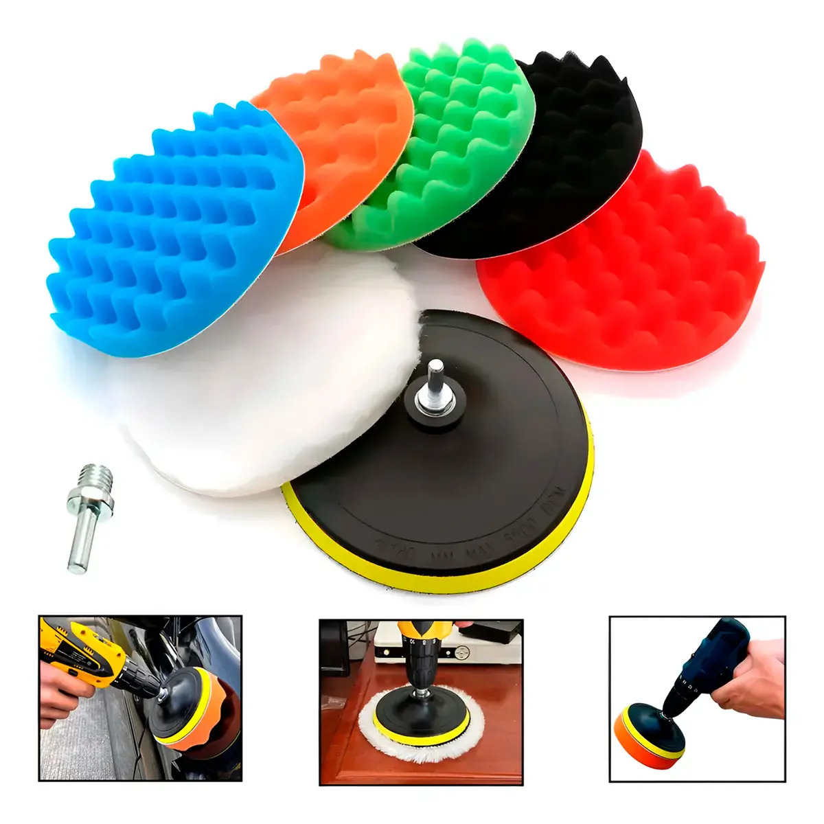 Kit Almohadillas 5 Pulgadas Accesorio Pulidora Esponja Encerado Borla Limpieza Taladro 8pzs