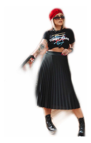 Imagem 1 de 4 de Saia Feminina Midi Plissada Crepe Tendência