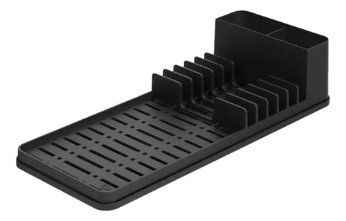 Escurridor Seca Platos Cubiertos Organizador 2 En 1 Compacto Negro