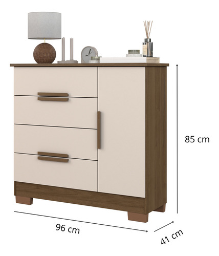 Cômoda Sapateira Ms Com 4 Gavetas Organizadora De Roupa Para Quarto Grande Jequitibá Off