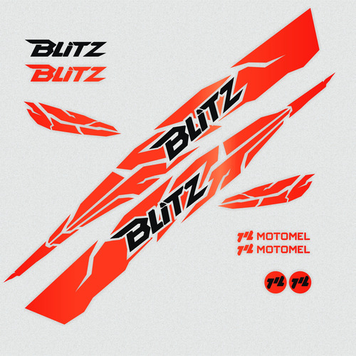 Calcos Motomel Blitz 110 V8 Kit 1 Rojo Fluo Y Negro