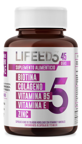 Suplemento Lifeed5 Hair Biotina Colágeno Uñas Cabello 45caps