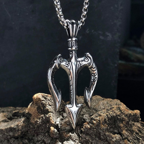 Colar De Proteção De Arma Tridente Bahamut Netuno Poseidon P