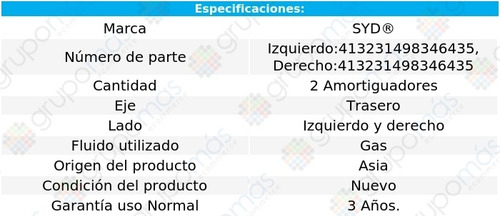 2 Amortiguadores Gas Traseros Syd Camaro V8 2010 A 2015